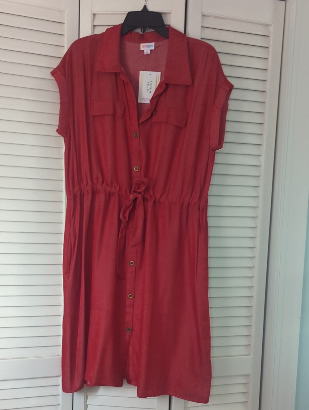 LuLaRoe Stacie Midi Dress in Rust Red